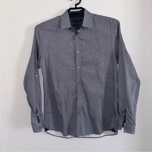 Ted Baker Mens Long Sleeve Button Front Blue White Geometric Dress Shirt Size 4